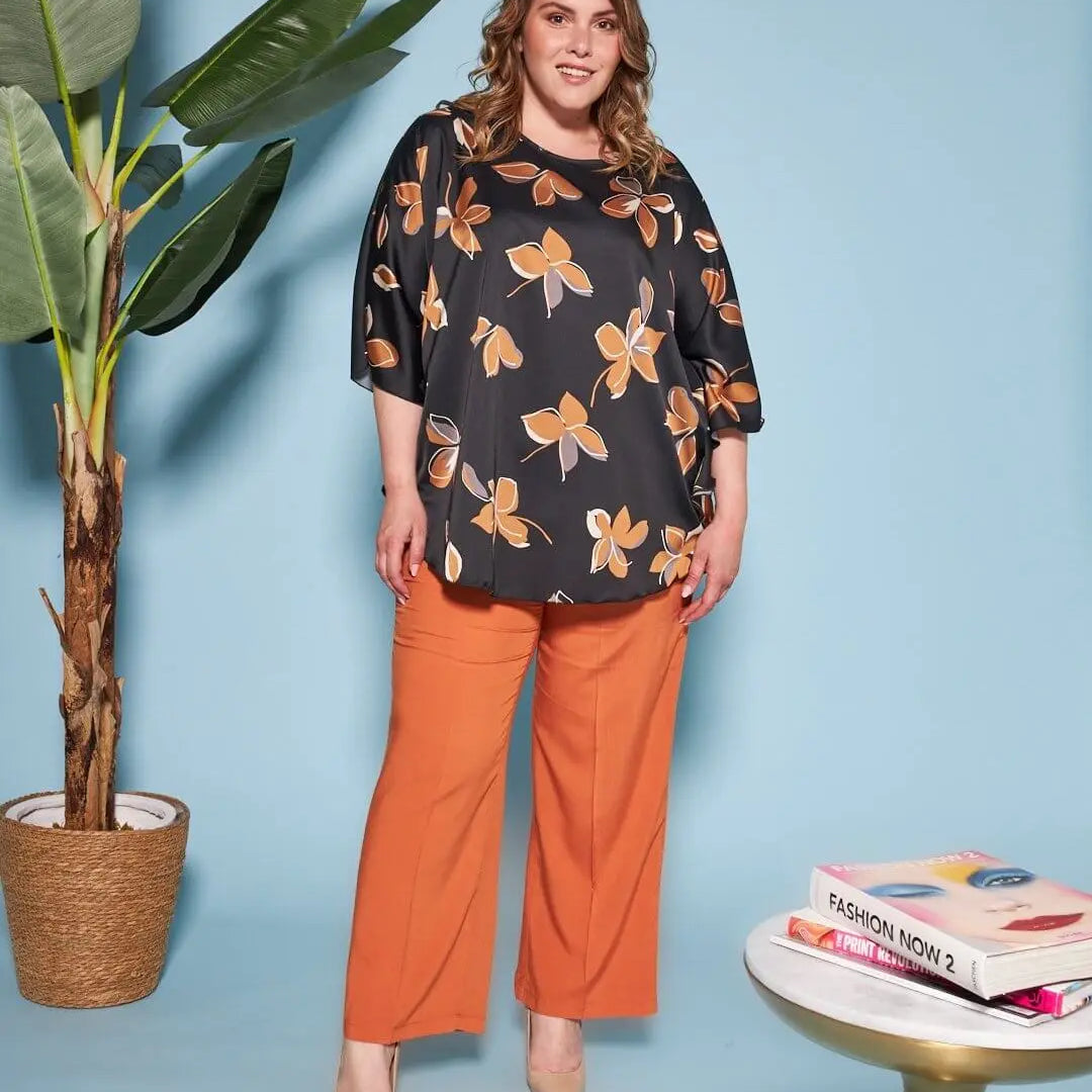 Pantapalazzo in cotone in tinta unita con coulisse elastica ARANCIO DORABELLA PIU' 47