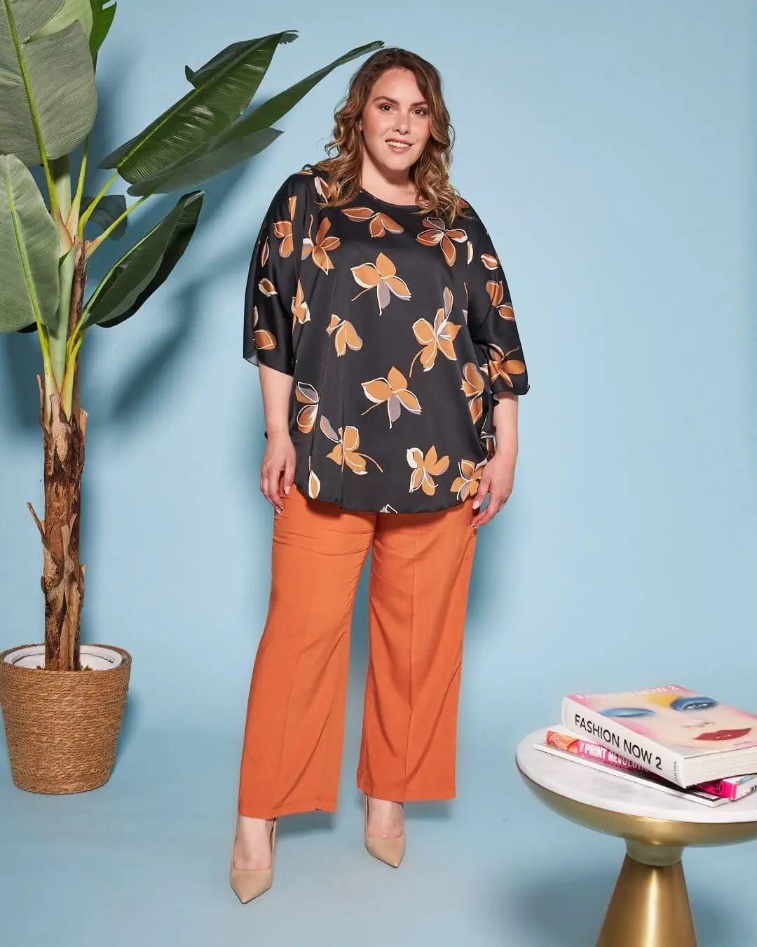 Pantapalazzo in cotone in tinta unita con coulisse elastica ARANCIO DORABELLA PIU'