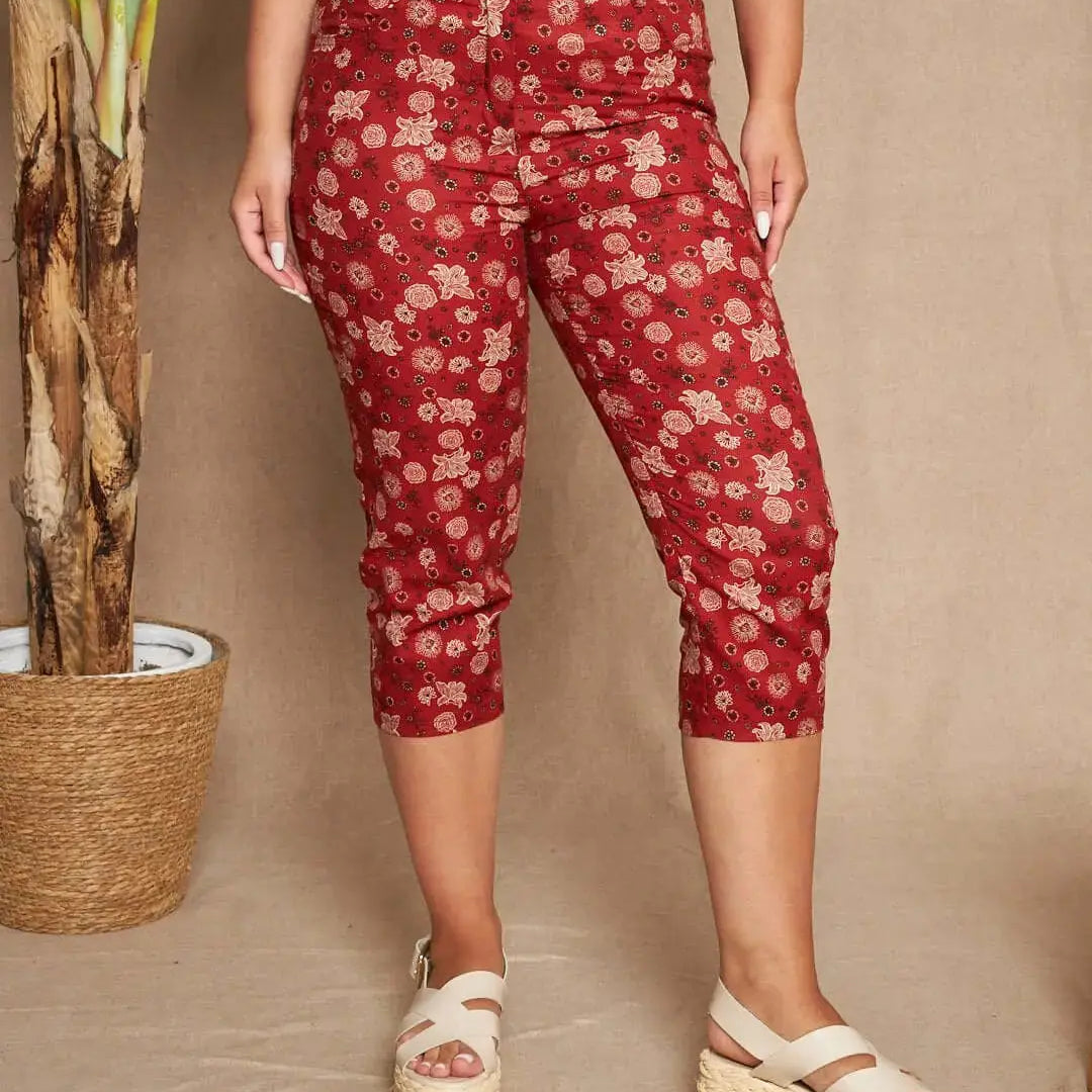 Pinocchietto in tela di cotone jacquard con fantasia floreale. COCCIO DORABELLA XXL