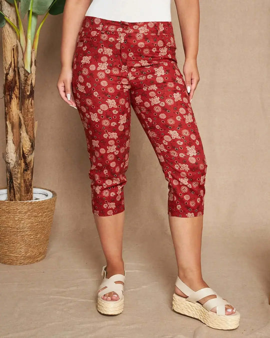 Pinocchietto in tela di cotone jacquard con fantasia floreale. COCCIO DORABELLA XXL