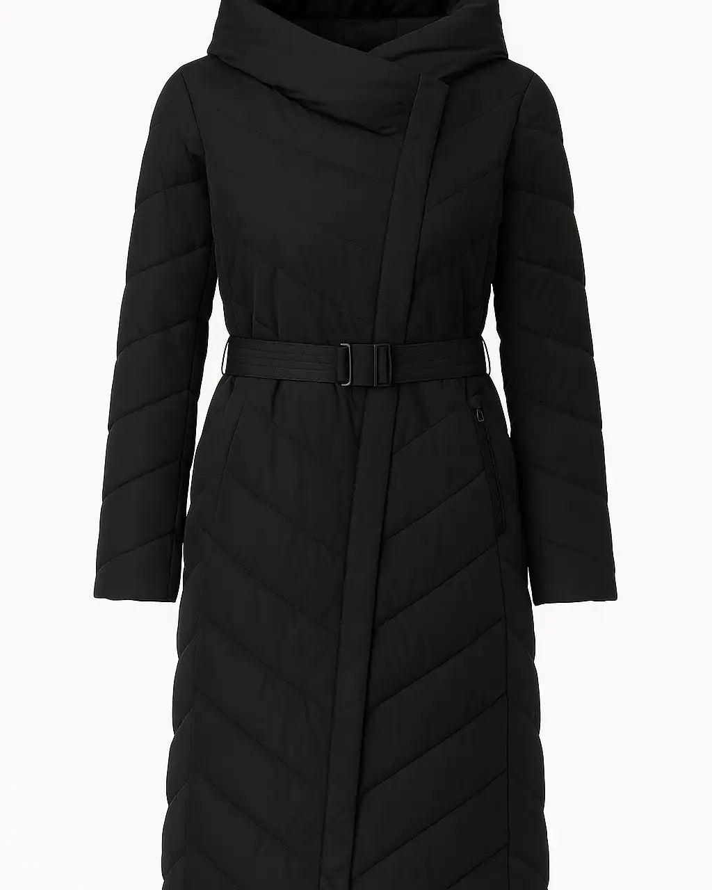 Piumino con cappuccio e cintura DORABELLA XXL / Nero