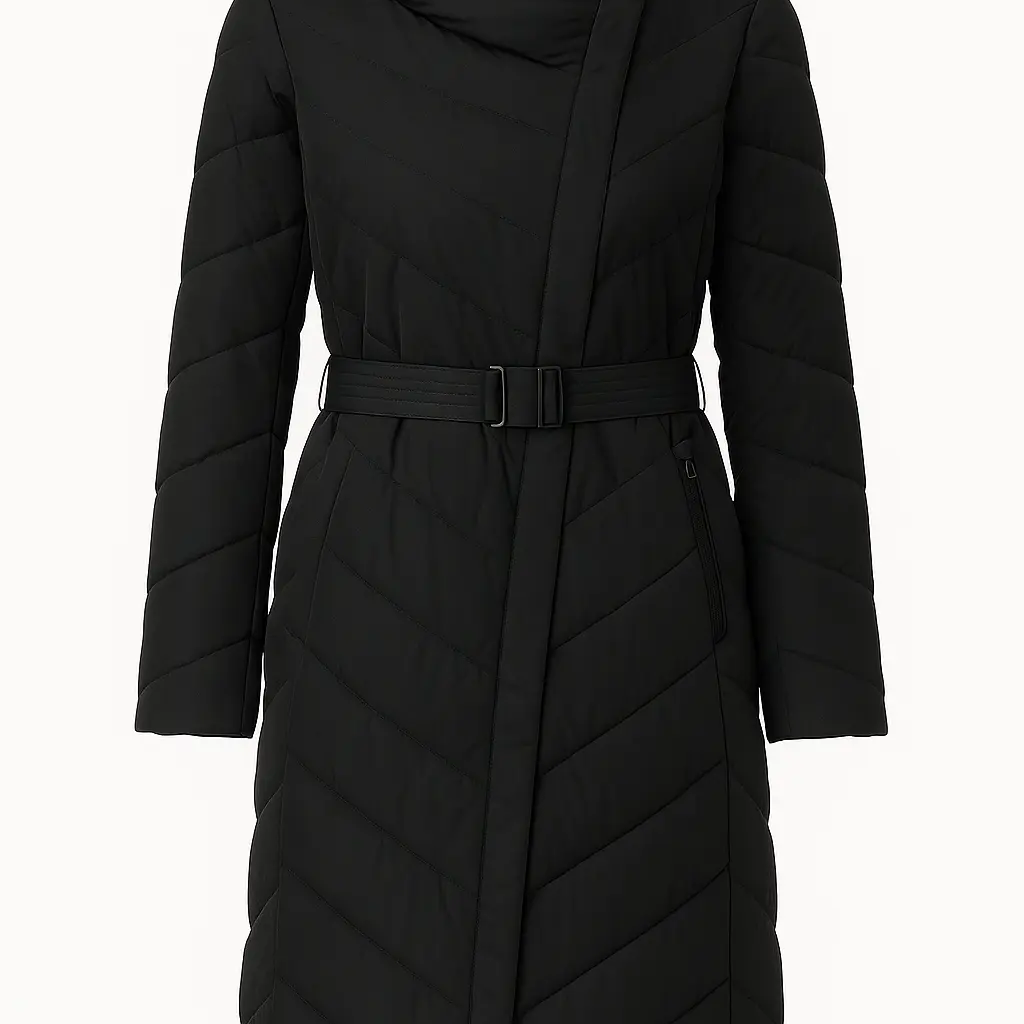 Piumino con cappuccio e cintura DORABELLA XXL / Nero