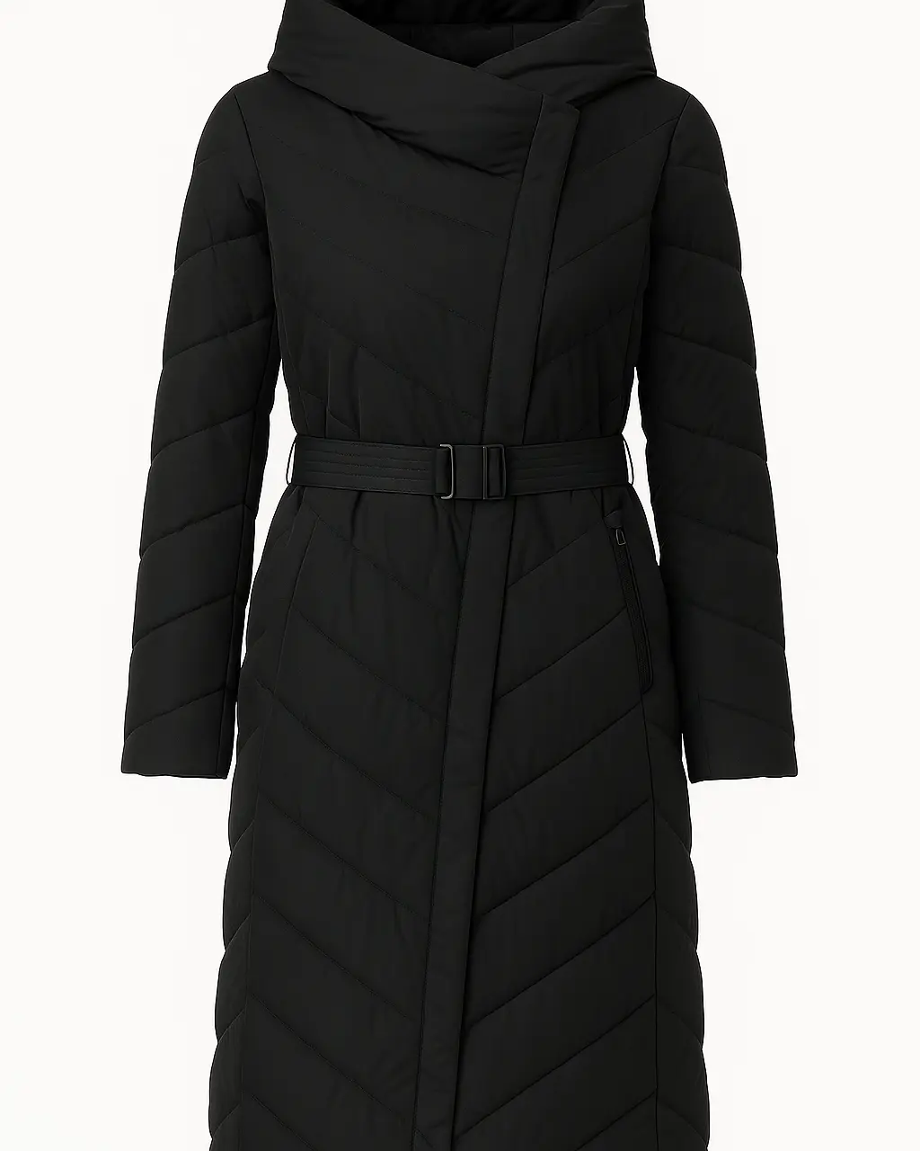 Piumino con cappuccio e cintura DORABELLA XXL / Nero