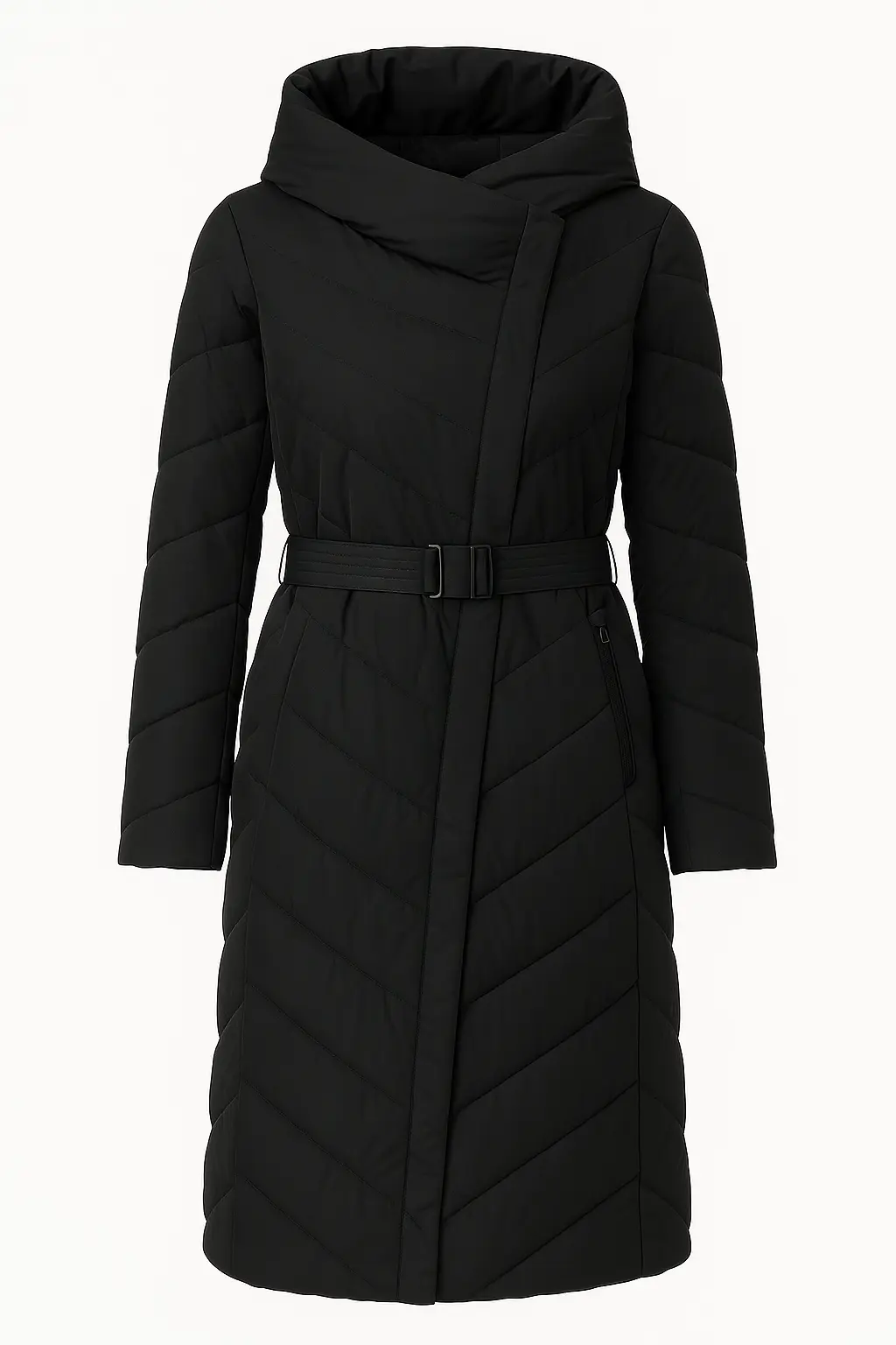 Piumino con cappuccio e cintura DORABELLA XXL / Nero