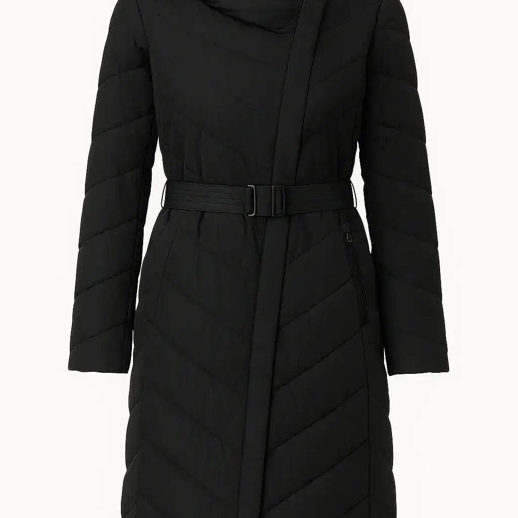 Piumino con cappuccio e cintura DORABELLA XXL / Nero