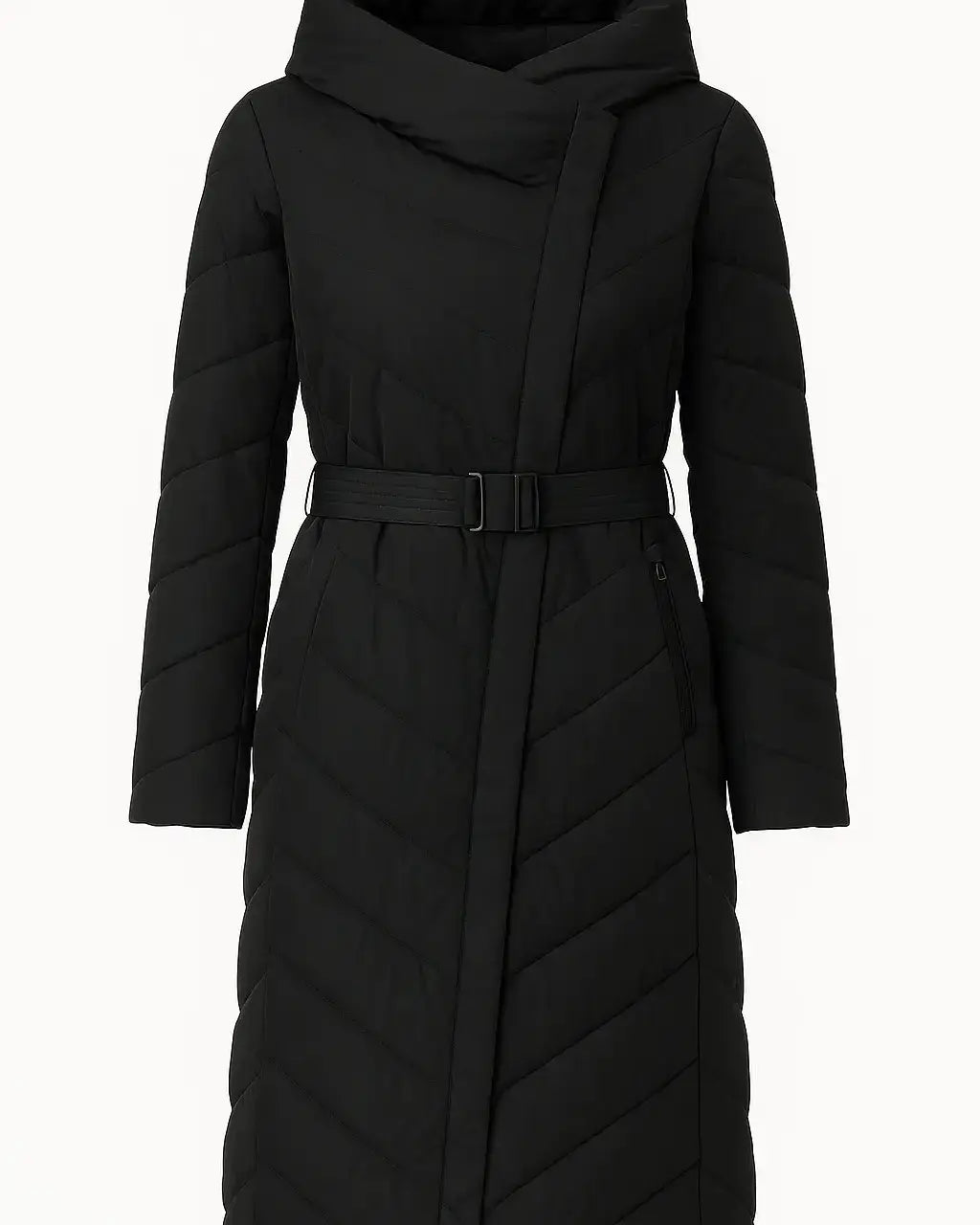 Piumino con cappuccio e cintura DORABELLA XXL / Nero