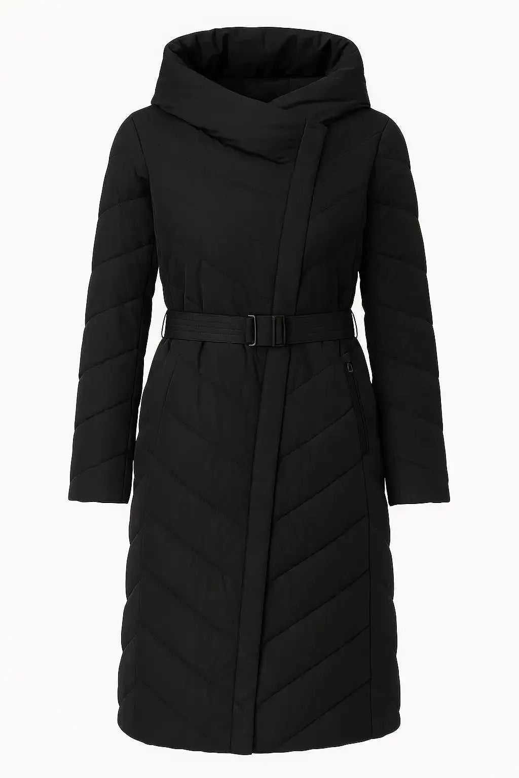 Piumino con cappuccio e cintura DORABELLA XXL / Nero