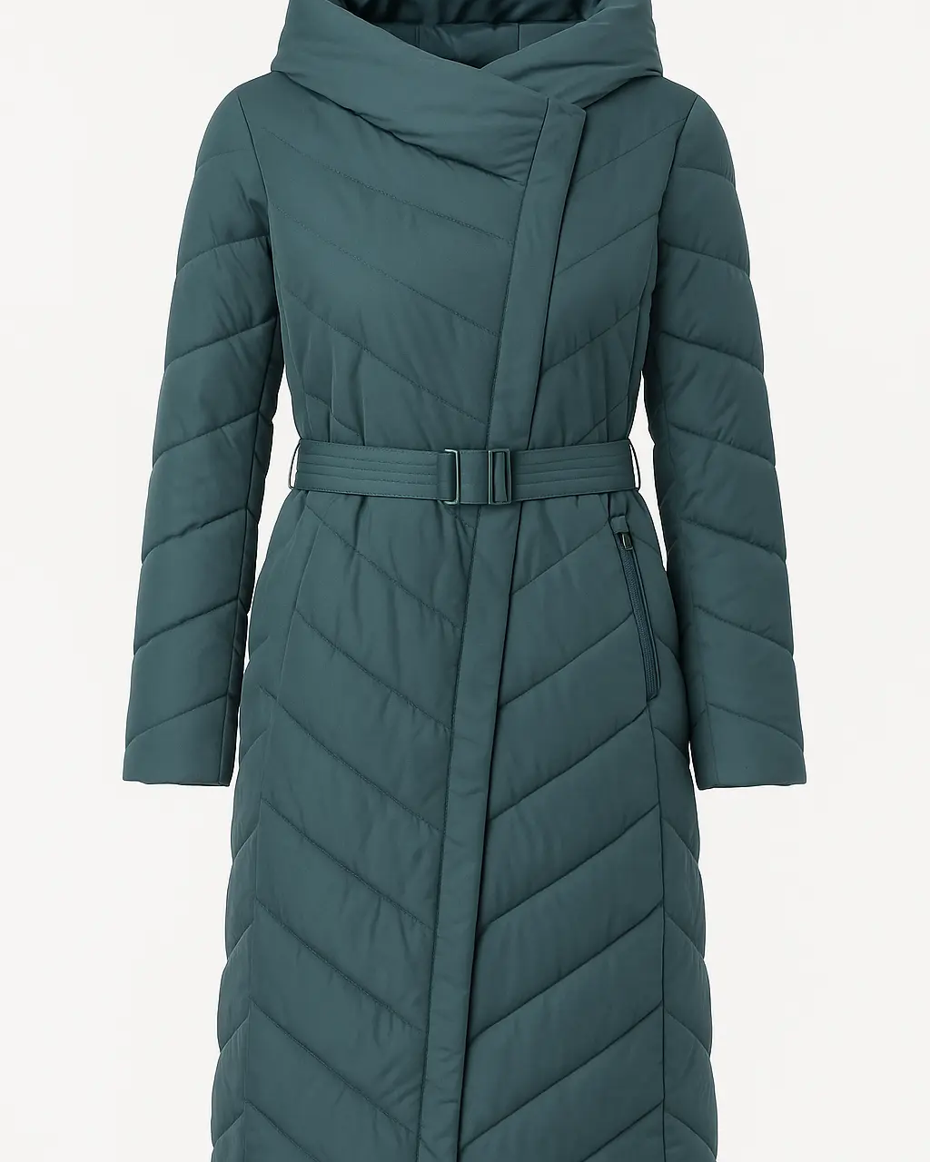 Piumino con cappuccio e cintura DORABELLA XXL / petrolio