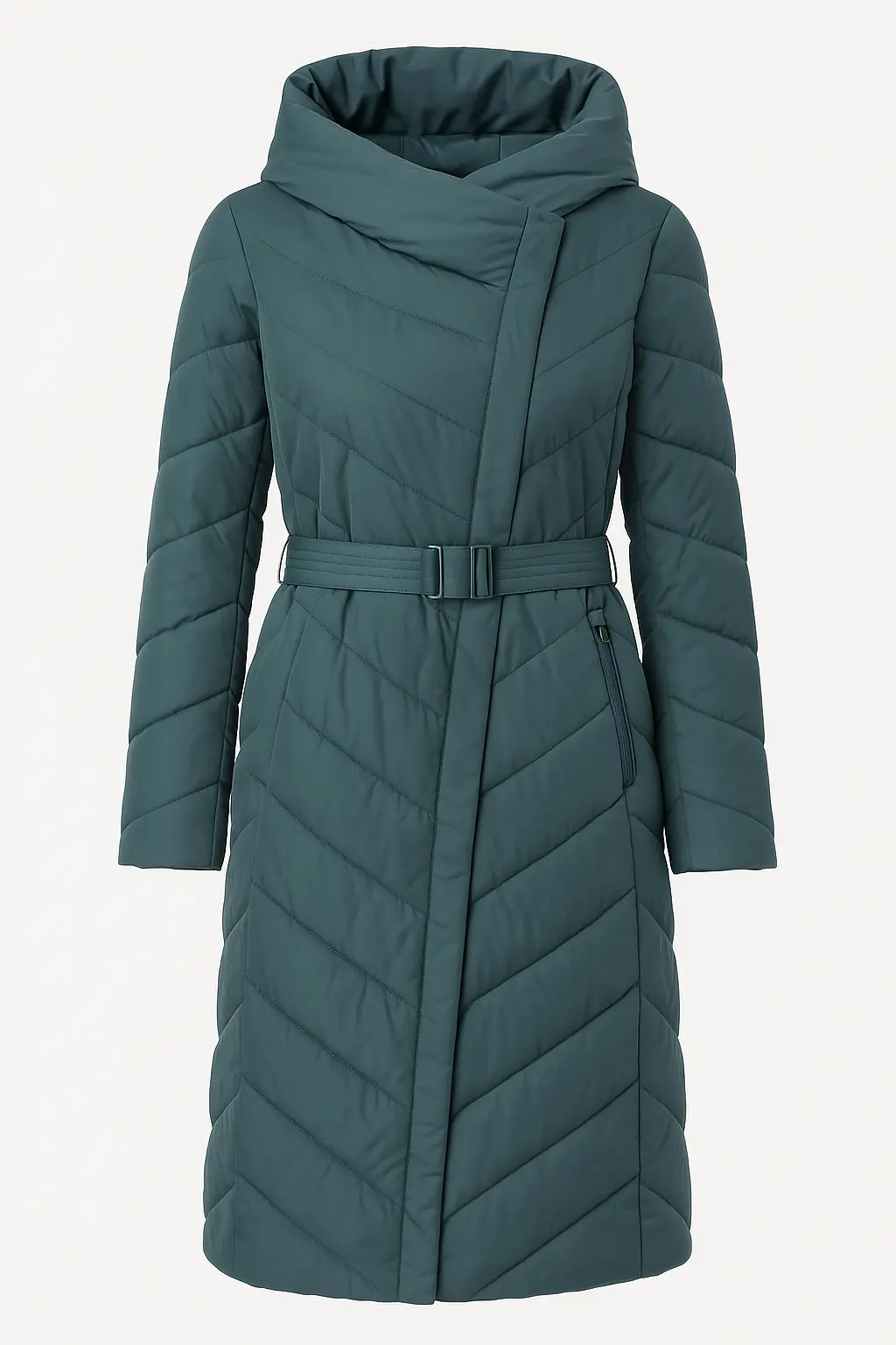 Piumino con cappuccio e cintura DORABELLA XXL / petrolio