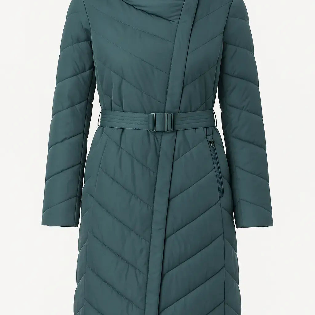 Piumino con cappuccio e cintura DORABELLA XXL / petrolio