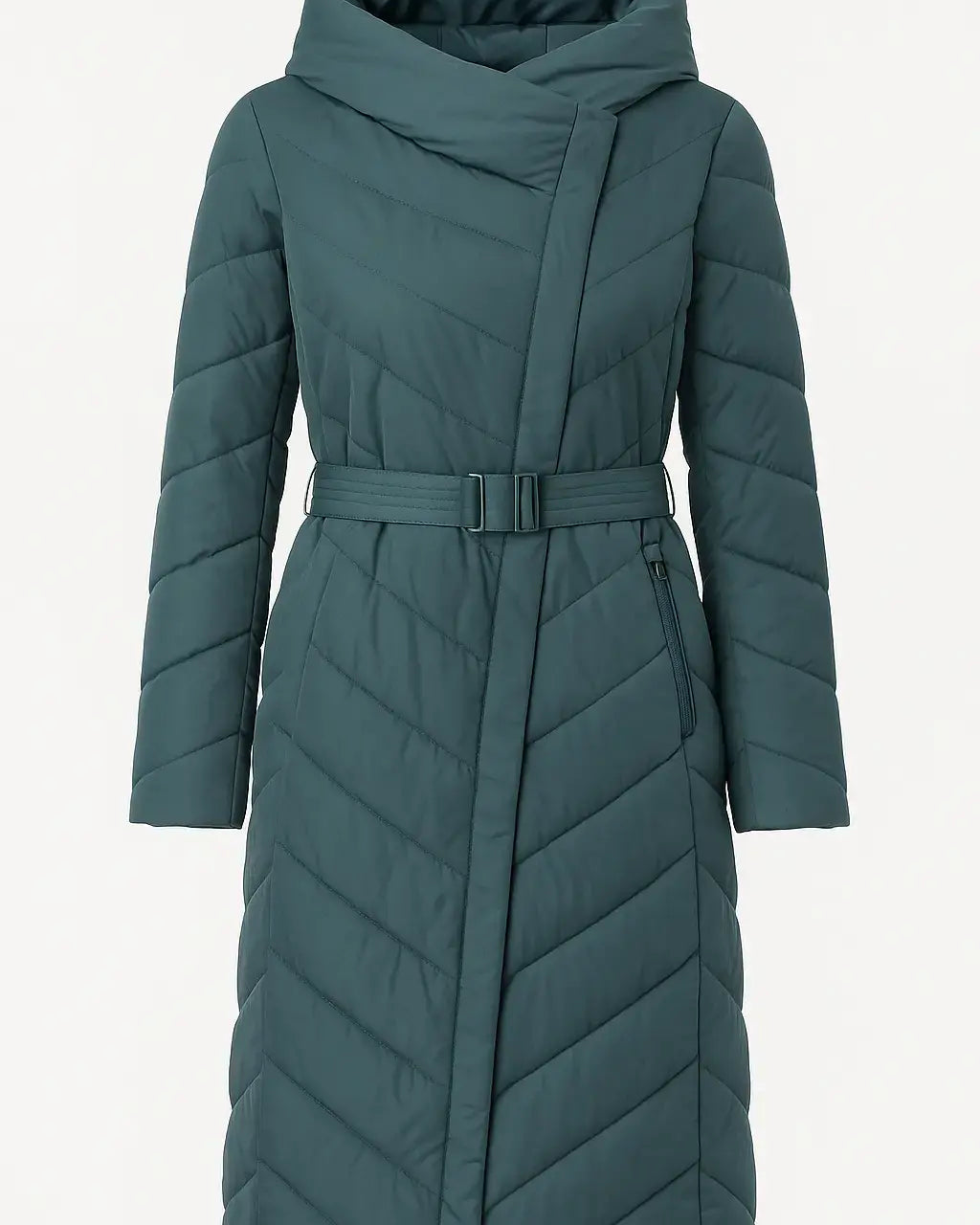 Piumino con cappuccio e cintura DORABELLA XXL / petrolio