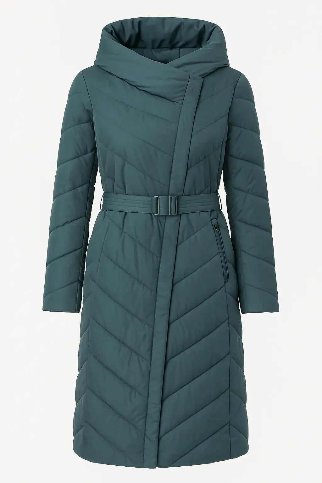 Piumino con cappuccio e cintura DORABELLA XXL / petrolio