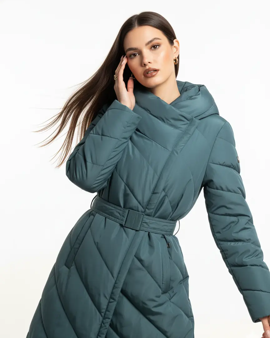 Piumino con cappuccio e cintura DORABELLA