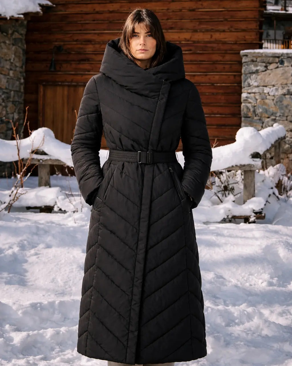 Piumino con cappuccio e cintura DORABELLA