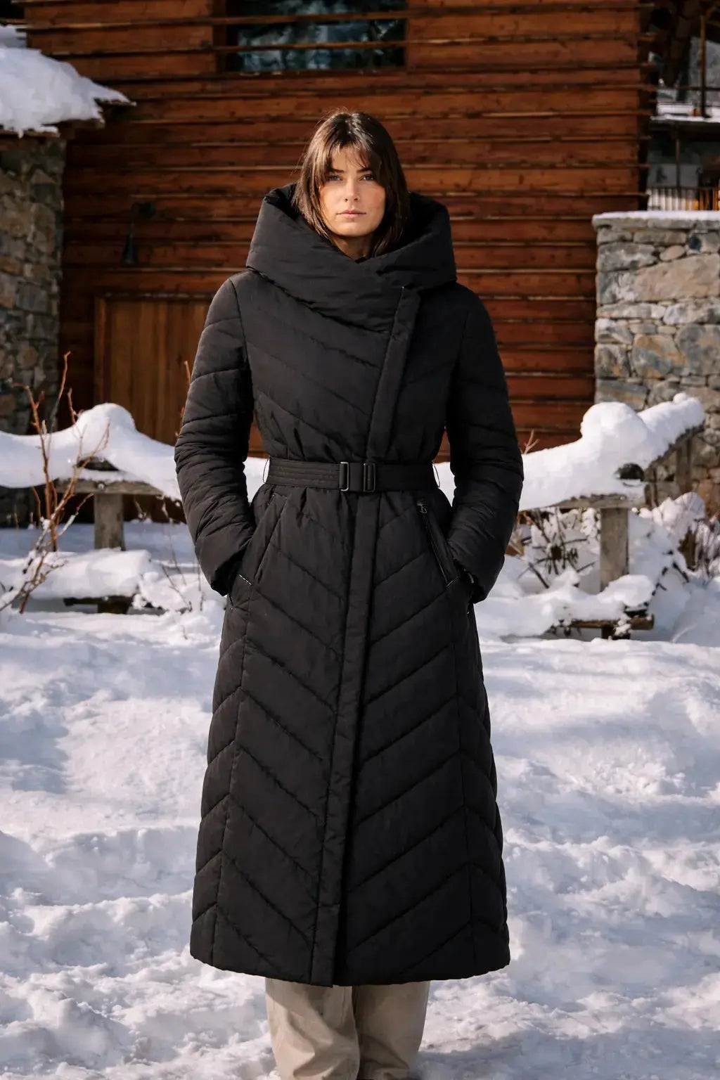 Piumino con cappuccio e cintura DORABELLA