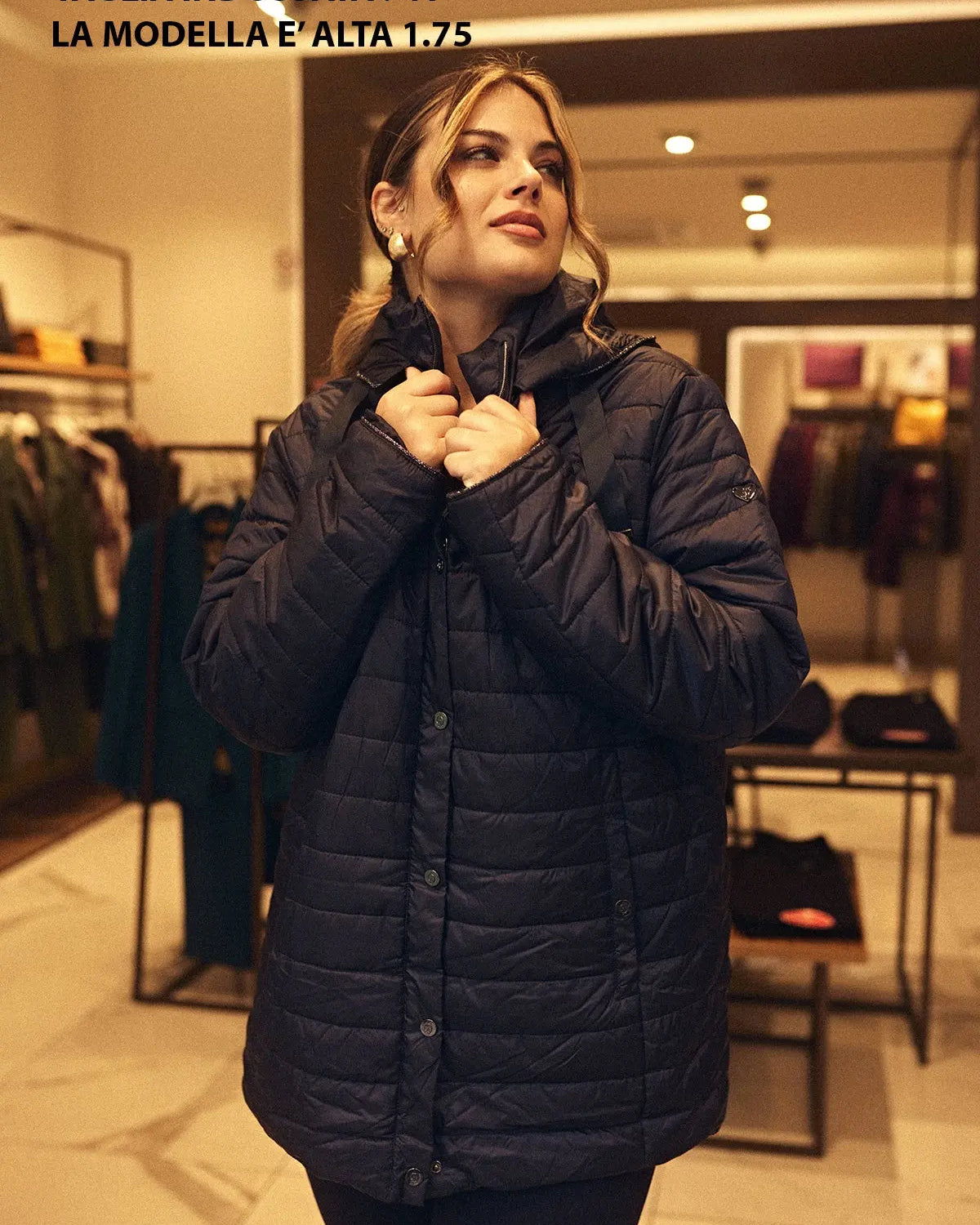 Piumino con cappuccio, zip e bottoni BLU DORABELLA EASY PIÙ