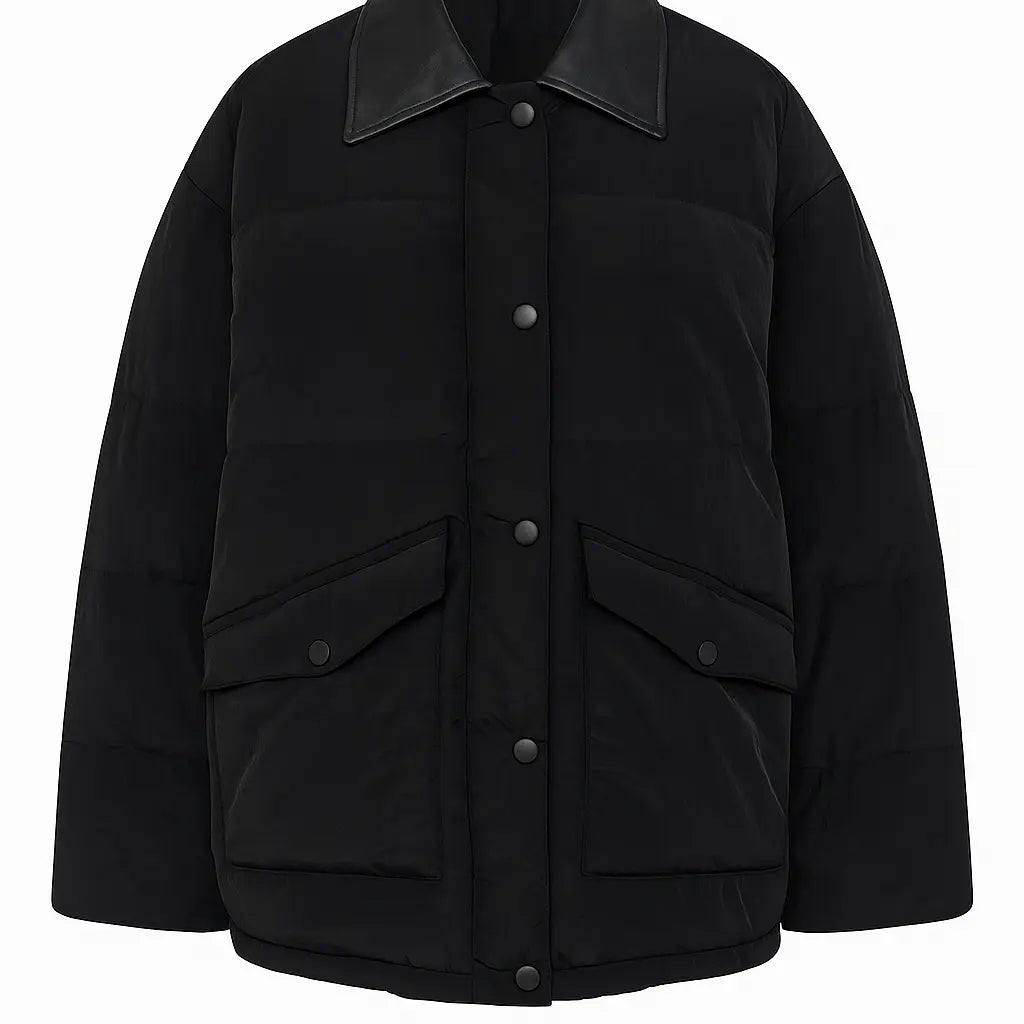 Piumino corto con colletto in eco pelle UNICA by Ironica