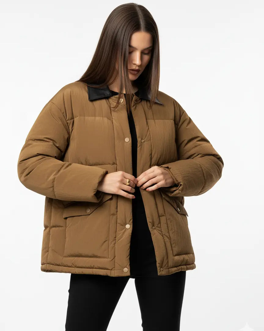 Piumino corto con colletto in eco pelle UNICA by Ironica