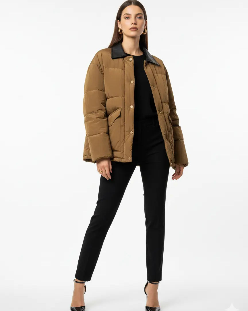 Piumino corto con colletto in eco pelle UNICA by Ironica