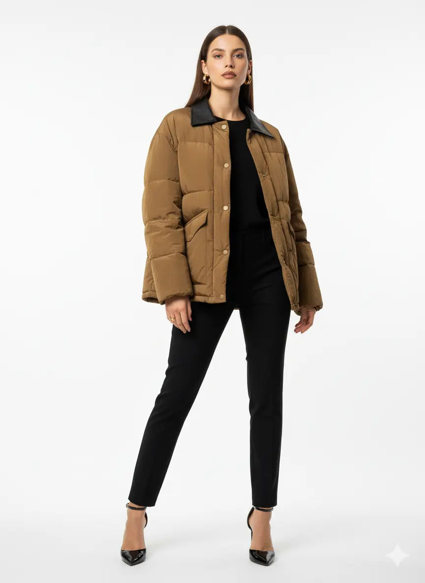 Piumino corto con colletto in eco pelle UNICA by Ironica