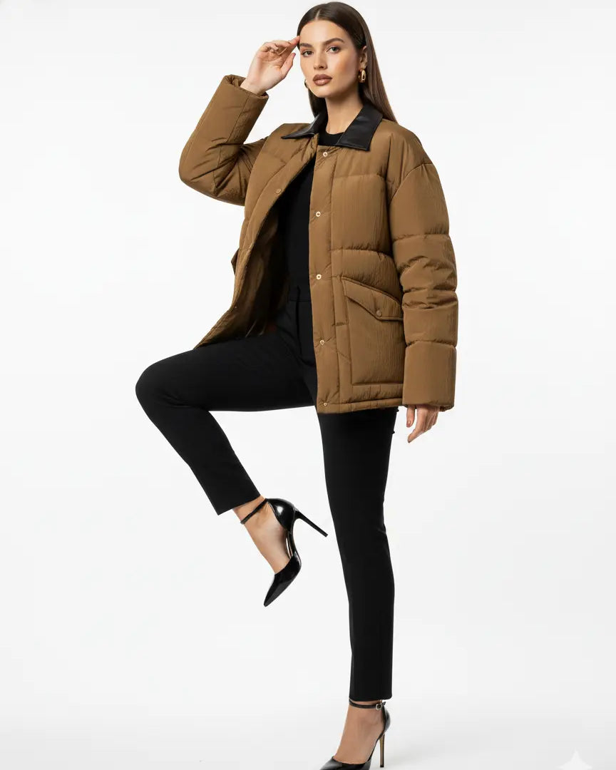 Piumino corto con colletto in eco pelle UNICA by Ironica