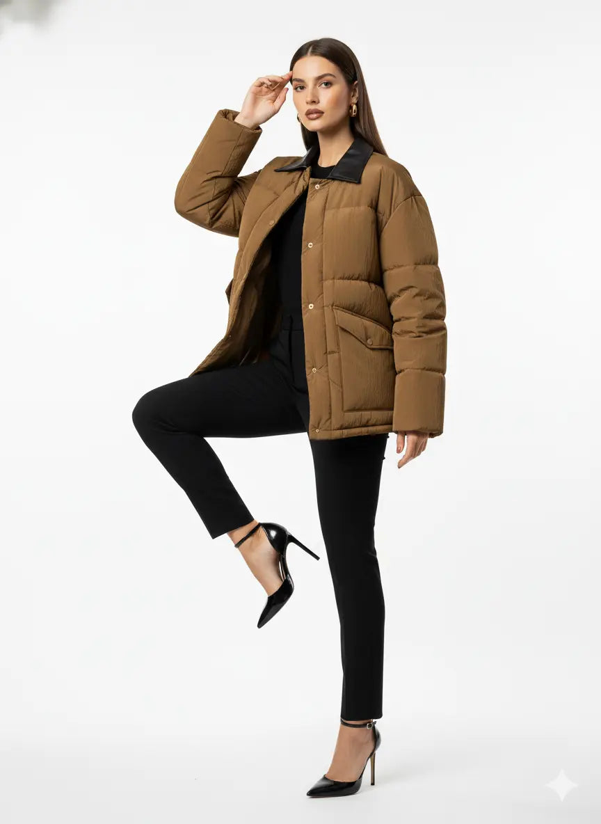 Piumino corto con colletto in eco pelle UNICA by Ironica