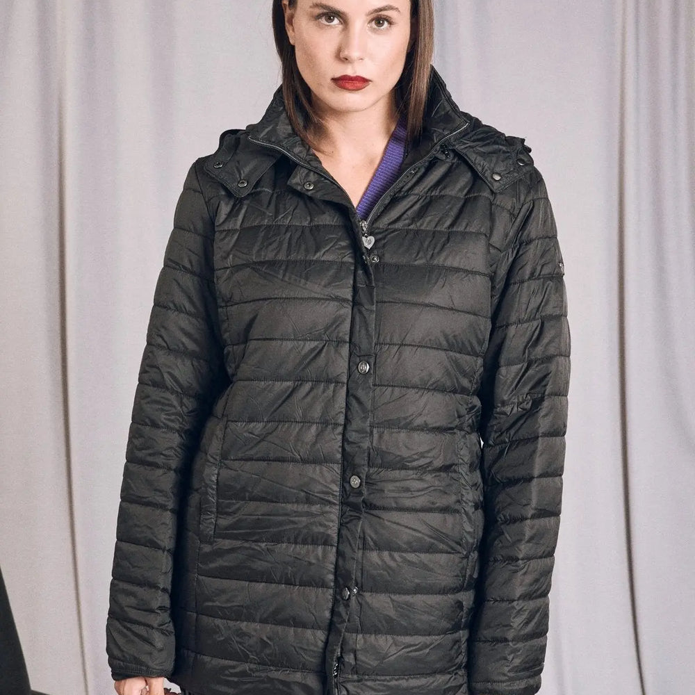 Piumino leggero in nylon trapuntato con cappuccio NERO DORABELLA EASY XXL