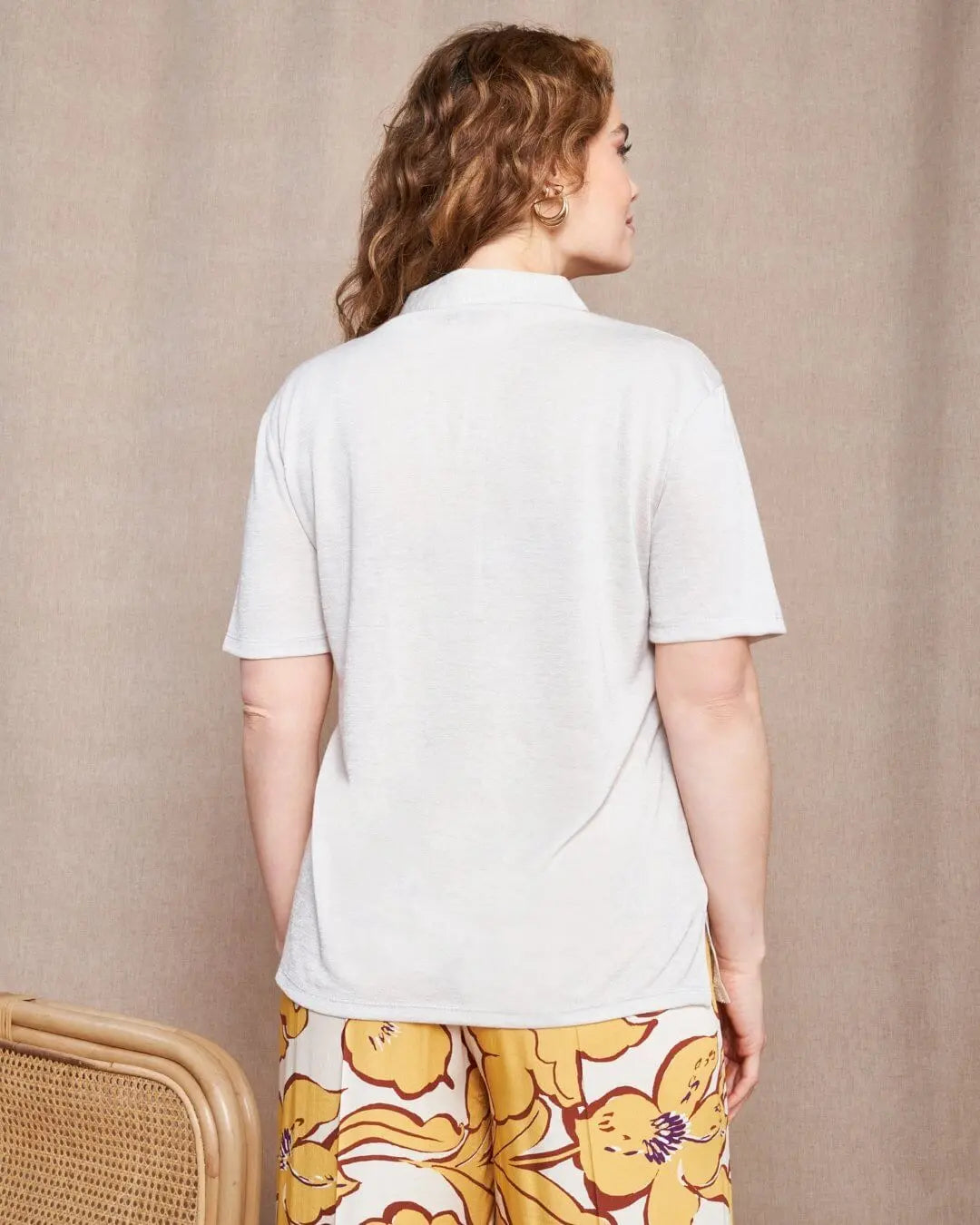 Polo combinata in lino e jersey melange con applicazione di micro catene sul tashino NATURALE DORABELLA PIU'