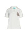 Polo in jersey di viscosa elasticizzata con taschino con borchie fantasia animalier BIANCO DORABELLA