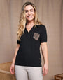 Polo in jersey di viscosa elasticizzata con taschino con borchie fantasia animalier BLACK DORABELLA XXXL
