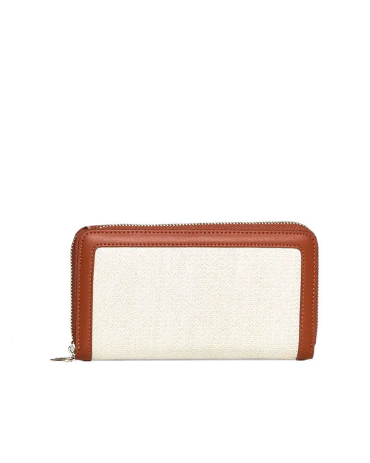 Portafoglio in rafia motivo zig-zag con profili in similpelle BEIGE DORABELLA UNICO