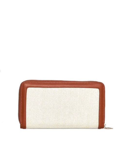 Portafoglio in rafia motivo zig-zag con profili in similpelle BEIGE DORABELLA