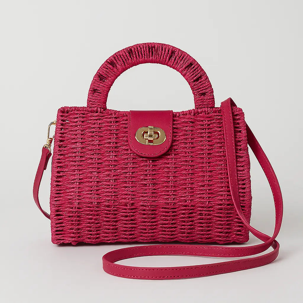 Postina in vimini con manico, tracolla e dettagli oro Dorabella