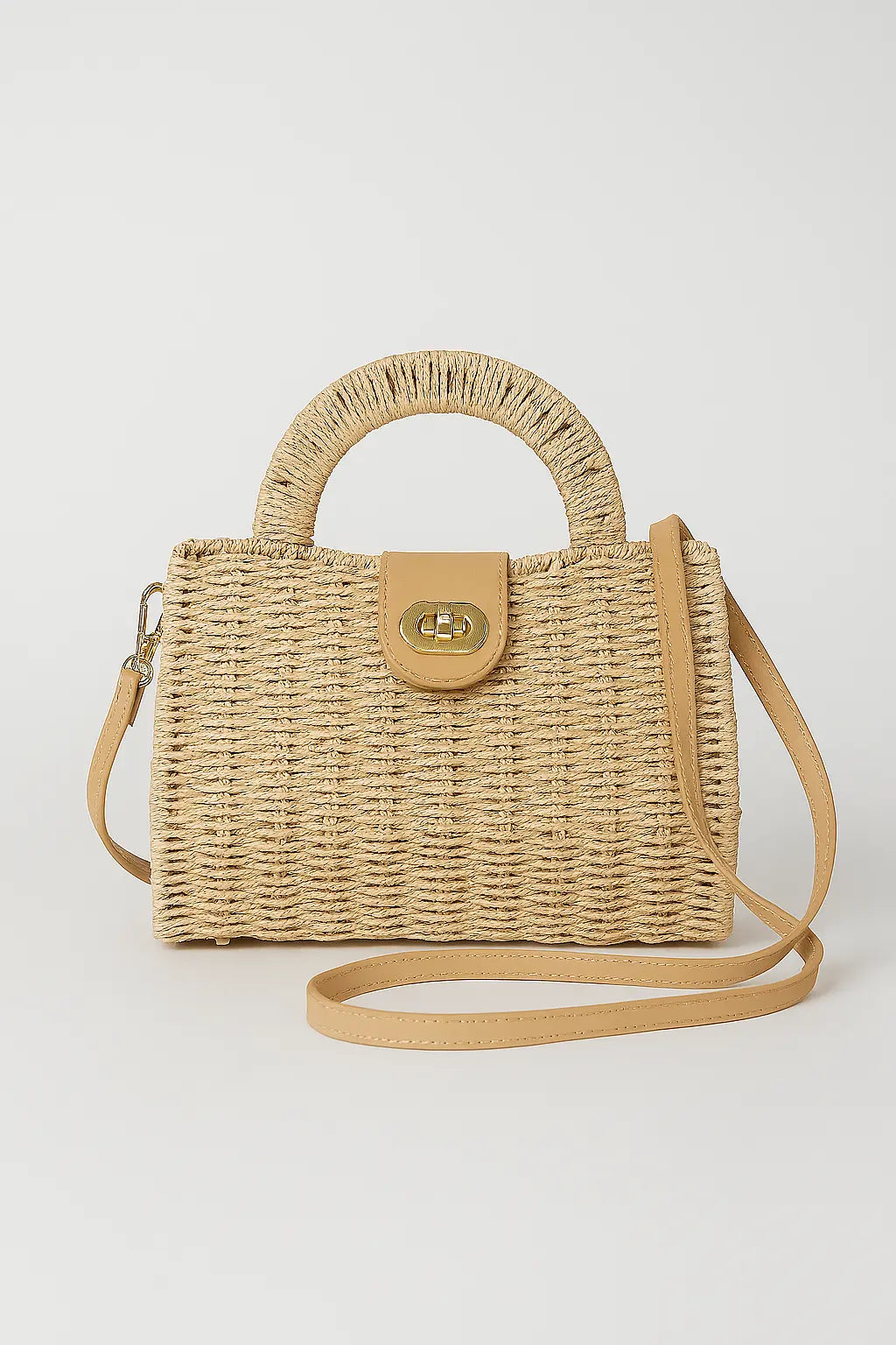 Postina in vimini con manico, tracolla e dettagli oro Dorabella