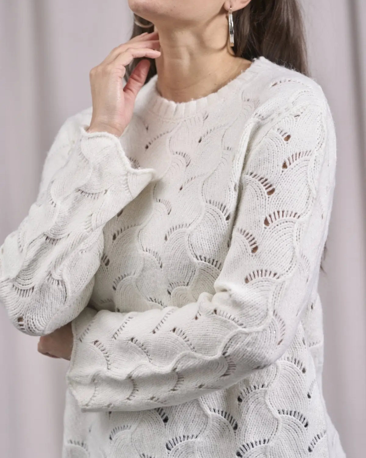 Pull con lavorazione ad intarsio e orli smerlati OFF WHITE IRONICA
