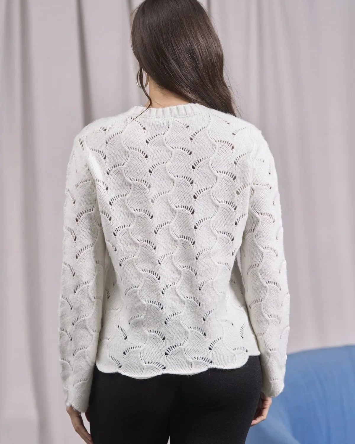 Pull con lavorazione ad intarsio e orli smerlati OFF WHITE IRONICA