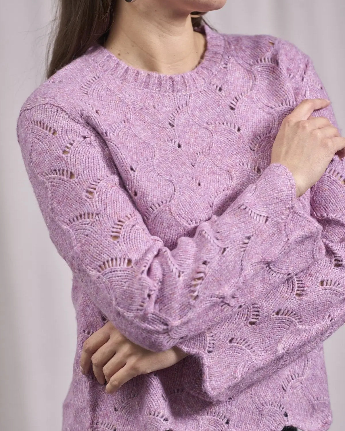 Pull con lavorazione ad intarsio e orli smerlati ROSA IRONICA