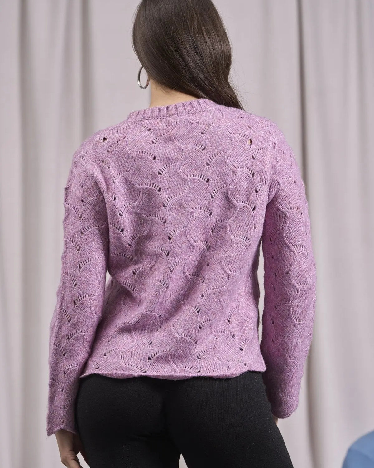 Pull con lavorazione ad intarsio e orli smerlati ROSA IRONICA