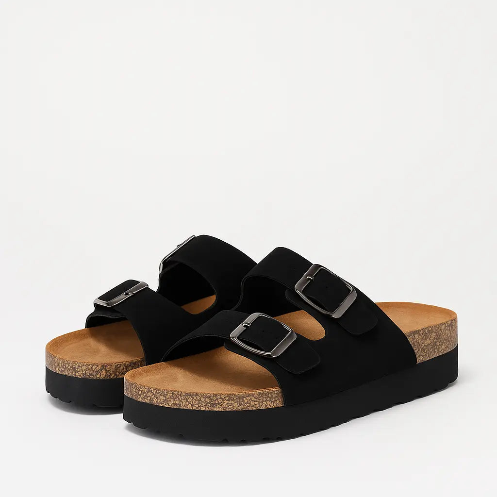 Sandalo con para alta in suede con doppia fibbia Dorabella