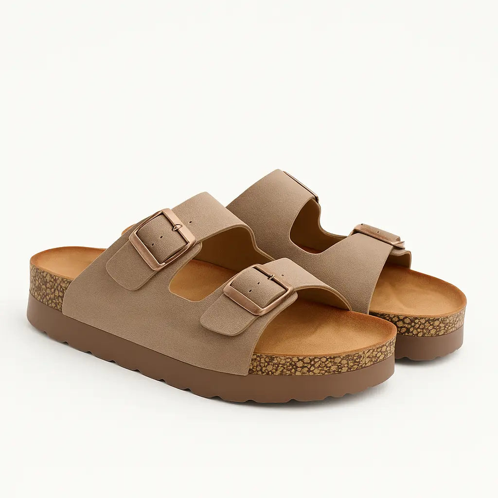 Sandalo con para alta in suede con doppia fibbia Dorabella