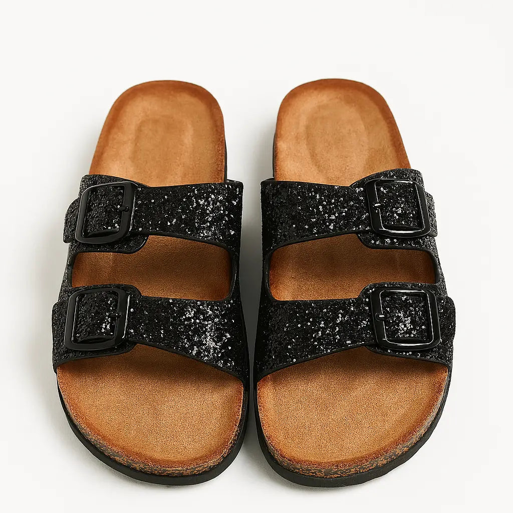 Sandalo glitterato con doppia fibbia Dorabella