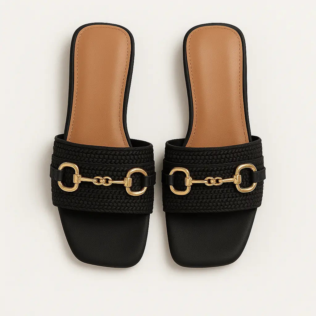 Sandalo tacco medio con fascia in raffia e morsetto - b298 Dorabella