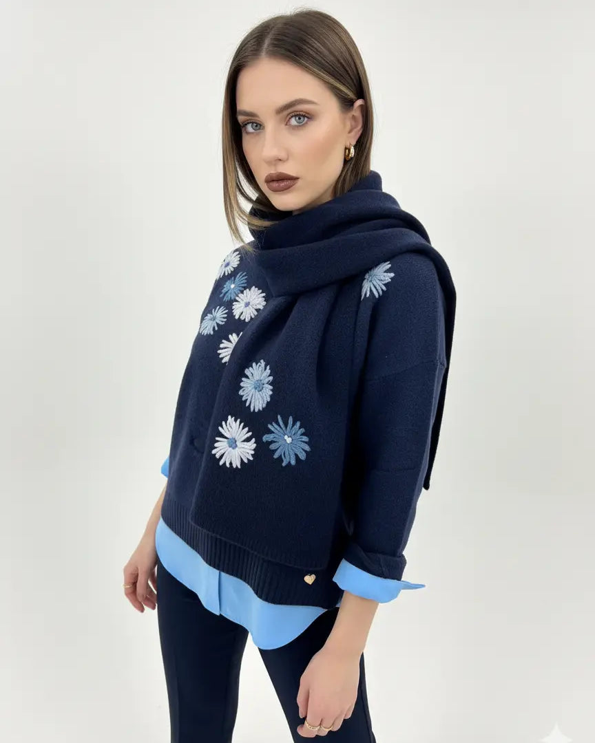 Sciarpa in maglia con fiori ricamati Dorabella