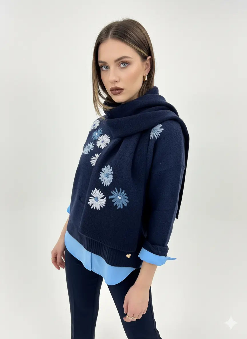 Sciarpa in maglia con fiori ricamati Dorabella