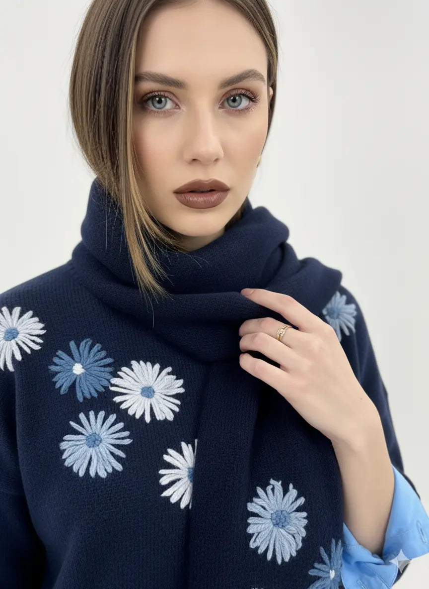 Sciarpa in maglia con fiori ricamati Dorabella