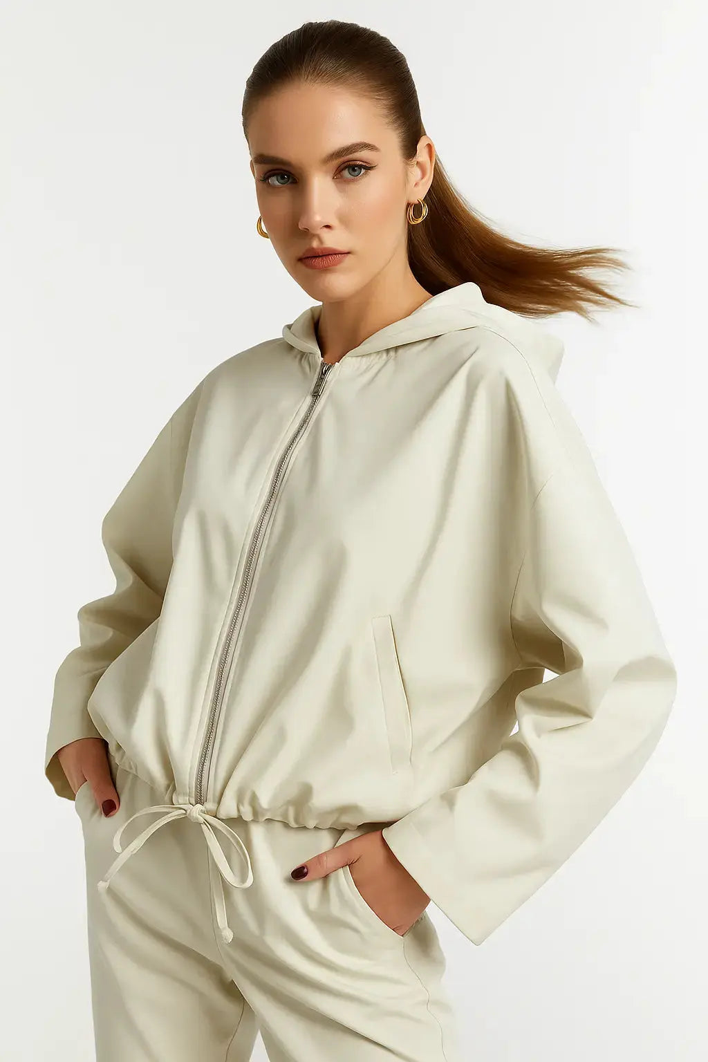 Spolverino con cappuccio in tessuto spalmato Dorabella