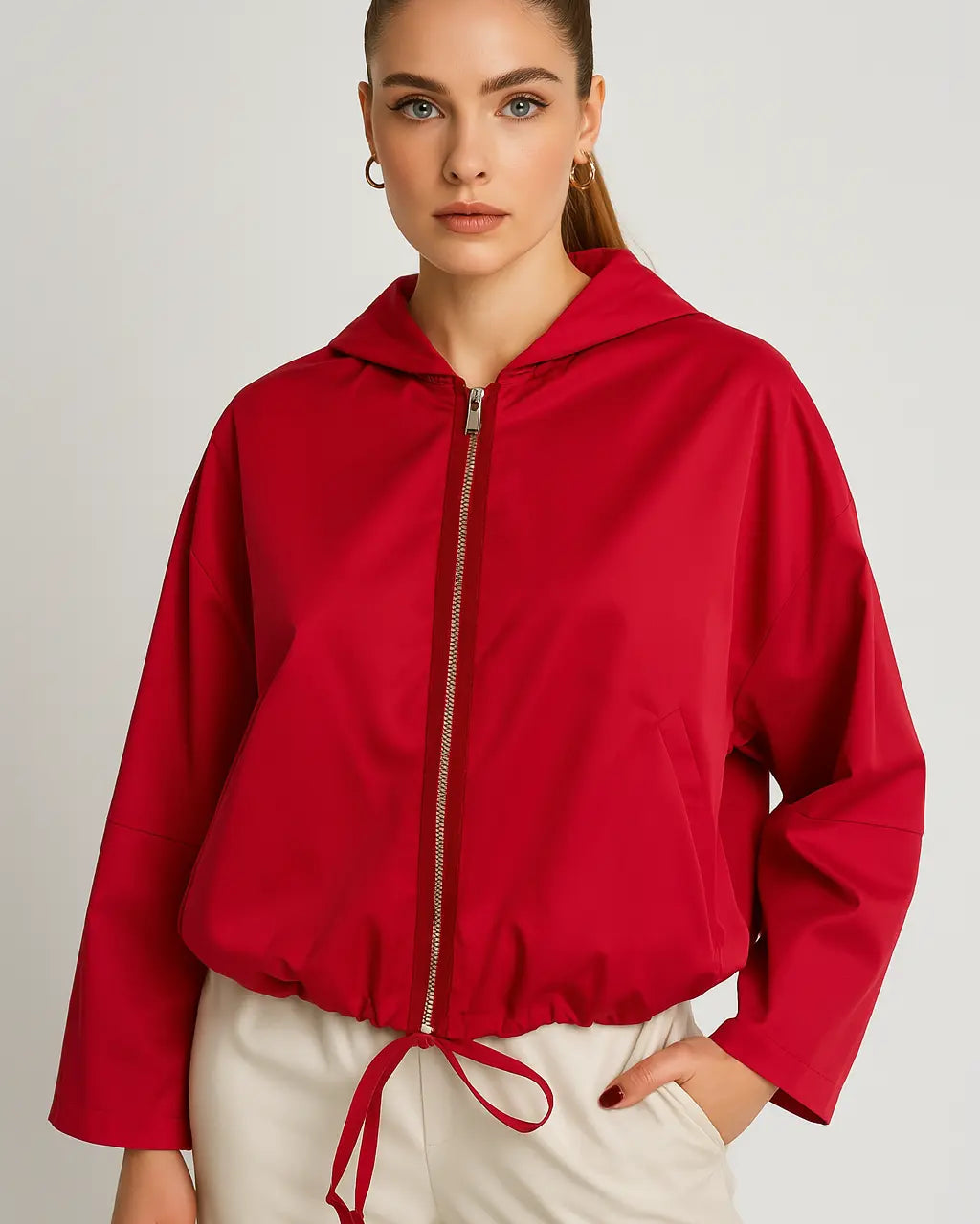 Spolverino con cappuccio in tessuto spalmato Dorabella