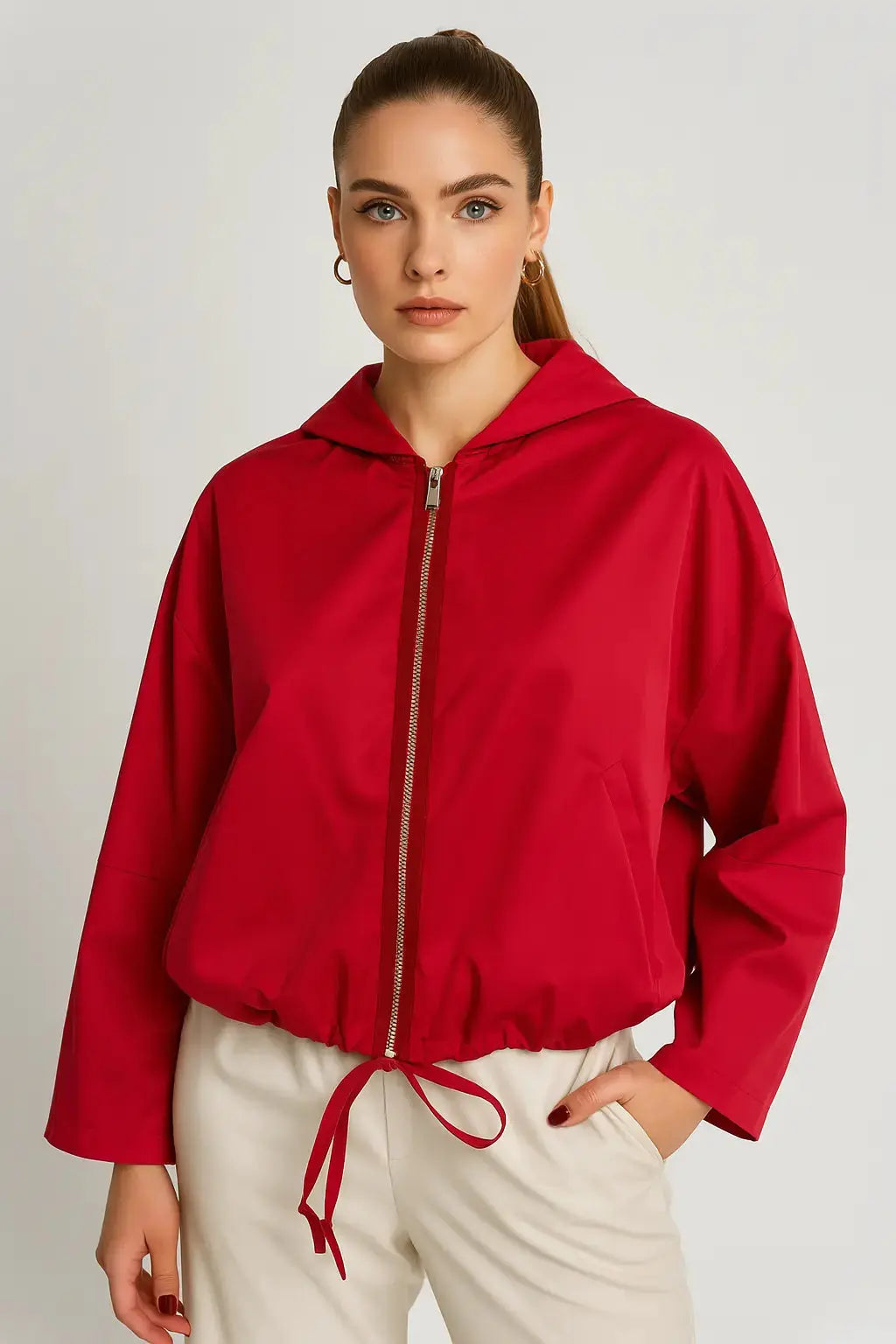 Spolverino con cappuccio in tessuto spalmato Dorabella