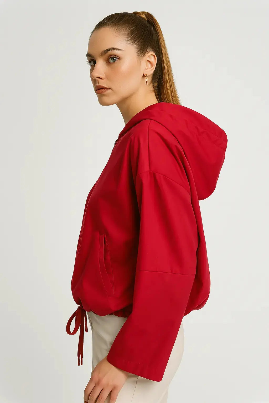 Spolverino con cappuccio in tessuto spalmato Dorabella