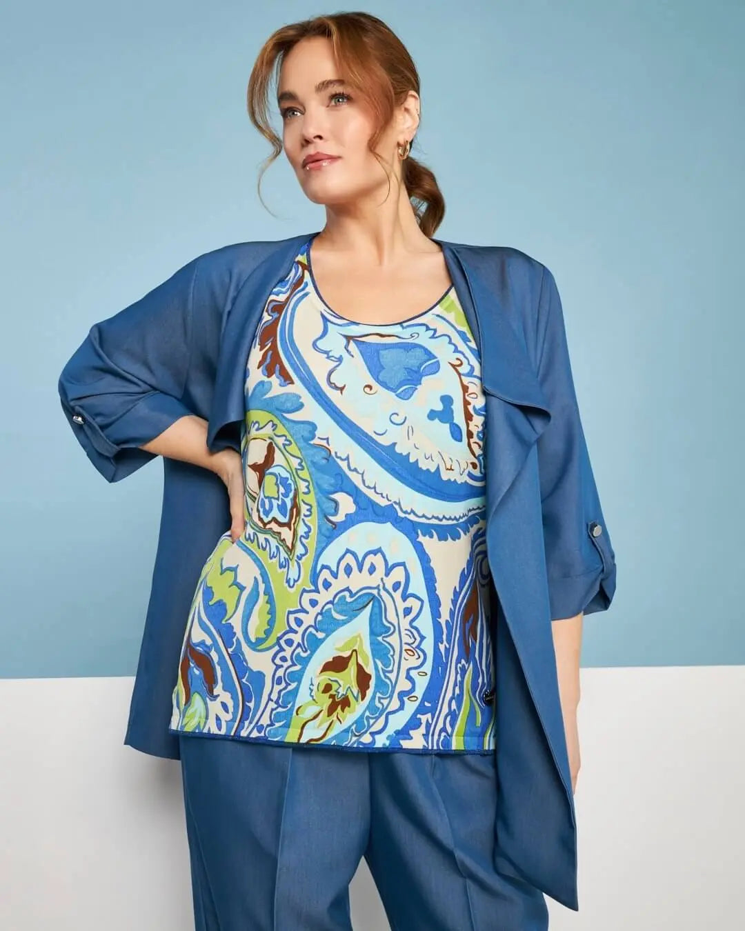 Spolverino in chambray di misto viscosa elasticizzata con maniche a tre quarti DENIM DORABELLA PIU' 49